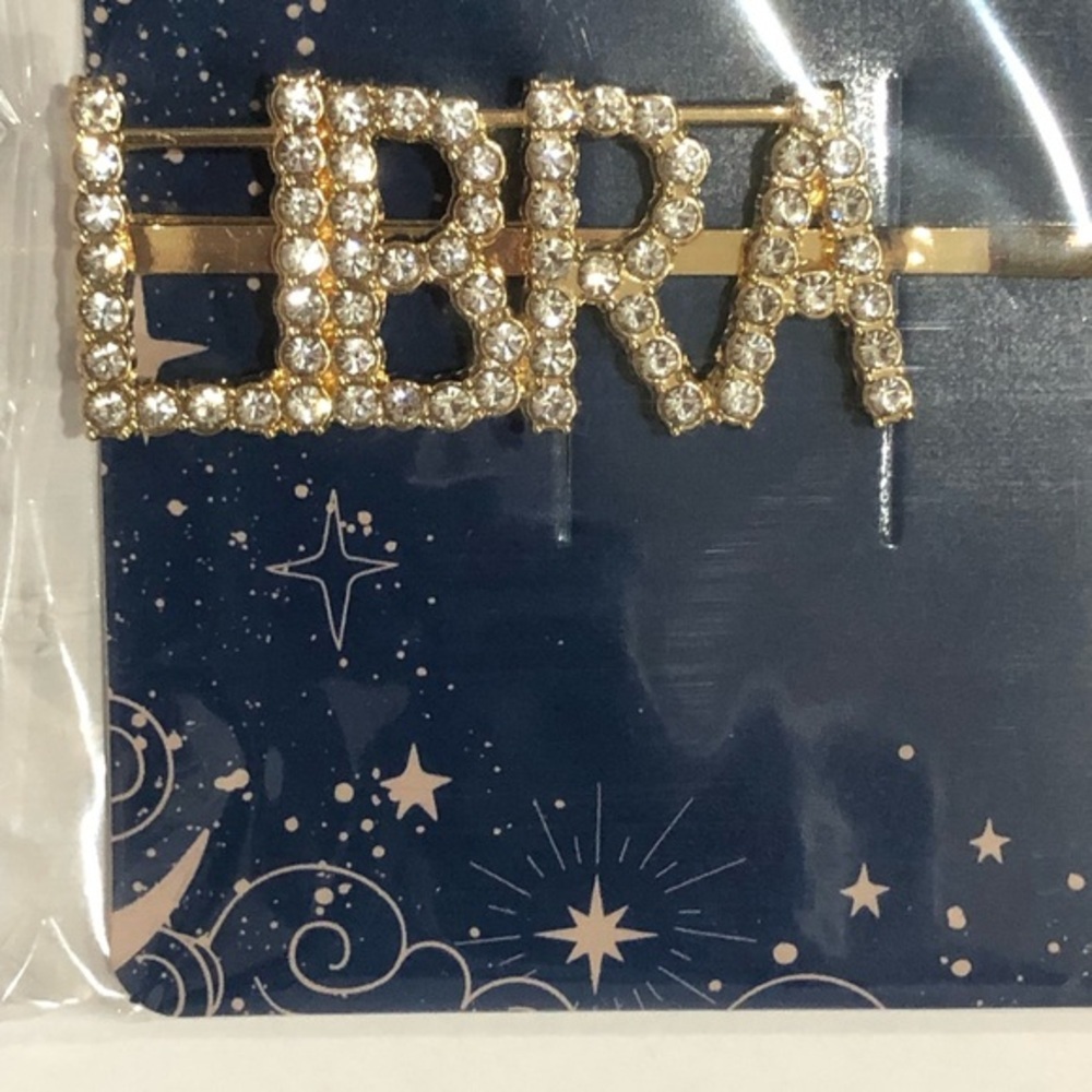 Gold plated zodiac‎ libra horoscope astrology crystal Bedazzled bling hair clips